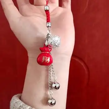 霏皖 铃铛挂件古风 古风宫铃铛手机链福钱袋猫挂件男女礼物包包吊坠