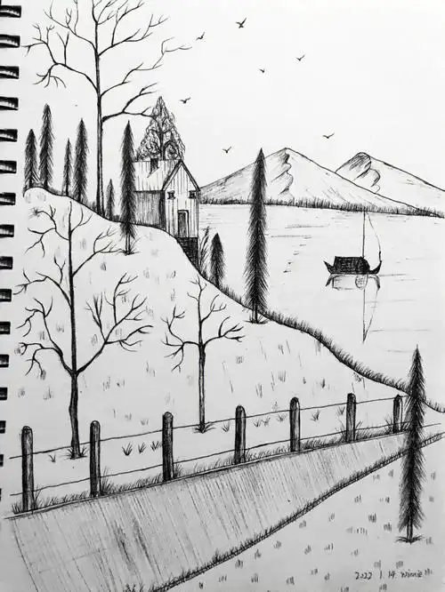 画画166天线稿速写风景篇含步骤