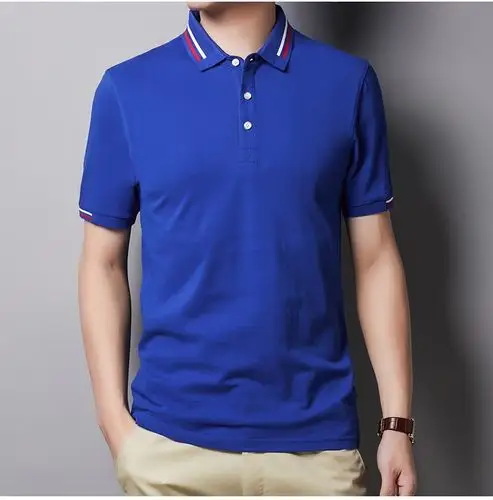 夏季男装商务薄款透气休闲翻领男装半袖打底衫上衣服夏天有领体恤纯色