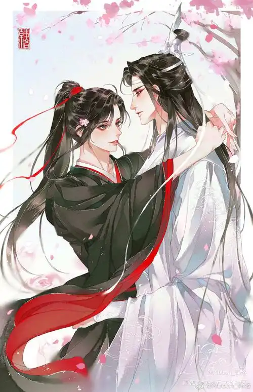 【忘羡】只羡鸳鸯不羡仙_魔道祖师忘羡蓝忘机魏无羡平涂插画同人绘画