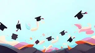 毕业季学士帽空中飞扬背景素材