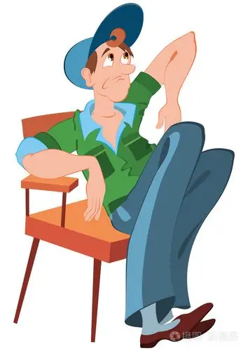 卡通漫画的人,戴着顶帽子坐在椅子上