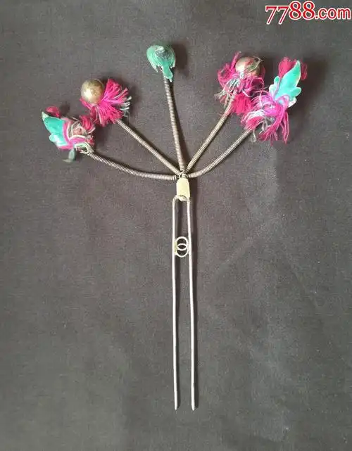 银铃烤蓝步摇老银钗好品