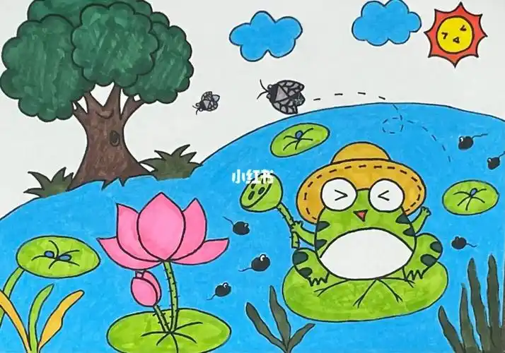 简笔画  #小青蛙  #池塘  #荷花