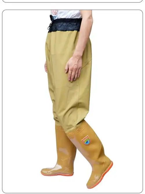 防水齐腰下水裤水裤半身抓鱼男雨裤带雨鞋叉水库连体裤