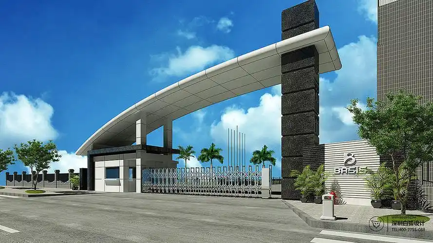 在企业园区的大门形象设计中,除了凸显企业的标志性元素,还充分考虑到