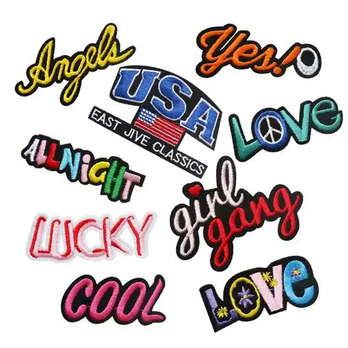 热销布贴刺绣英伦风_刺绣英文字母布贴精品刺绣短袖衣服补丁贴装饰贴