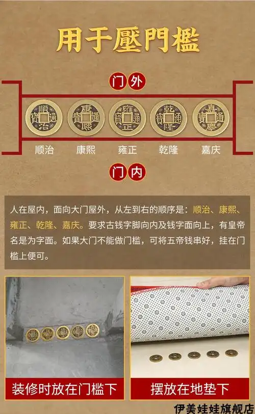 出入平安铜钱 入户门过门石地下压的铜钱出入平安进门专用五帝钱压