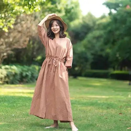 长袖棉麻连衣裙价格