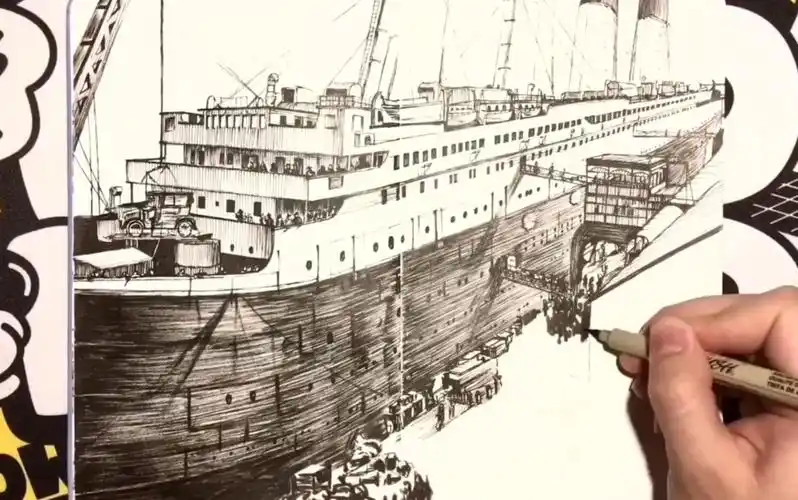 【手绘过程】【场景速写】泰坦尼克号第二画_哔哩哔哩 (゜-゜)つロ