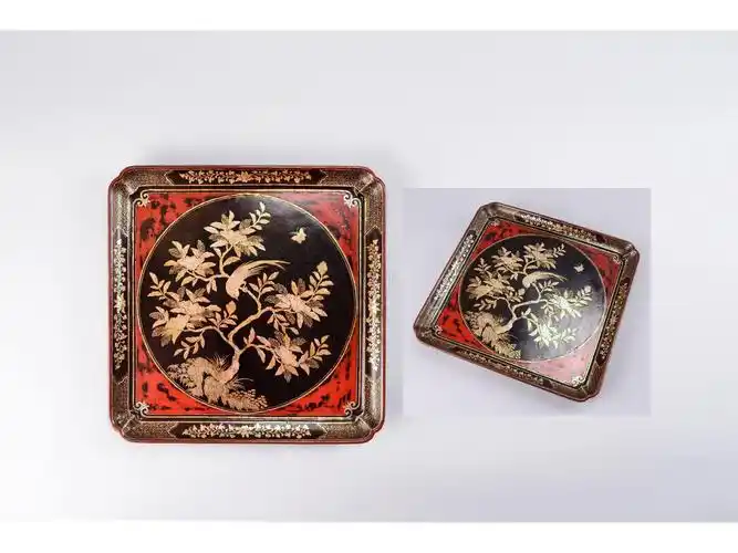 >大漆嵌螺钿花鸟纹倭角盘