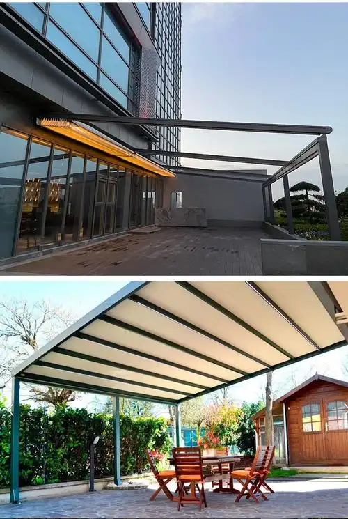 (免费上门安装)eqe 户外阳光房天幕帘双轨折叠篷电动伸缩大型顶棚天幕