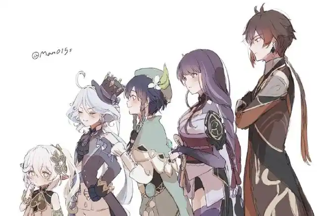 五神合照,就是这站位怎么这么像wifi信号.#原神##原神4.0版本##原神4.