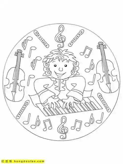 11张培养孩子创造力专注力的音乐主题涂色图片-红豆饭小学生简笔画