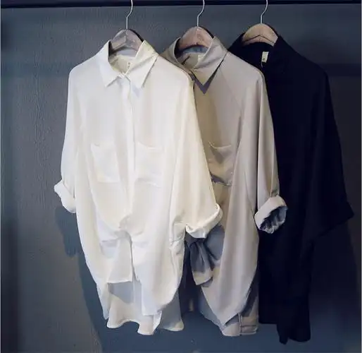 供应威海尚亚休闲百搭纯色下摆弧形袖口卷边套头短袖女式衬衫