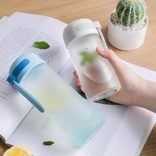 磨砂网红渐变玻璃杯子大容量学生清新便携旅行茶杯简约可爱喝水杯