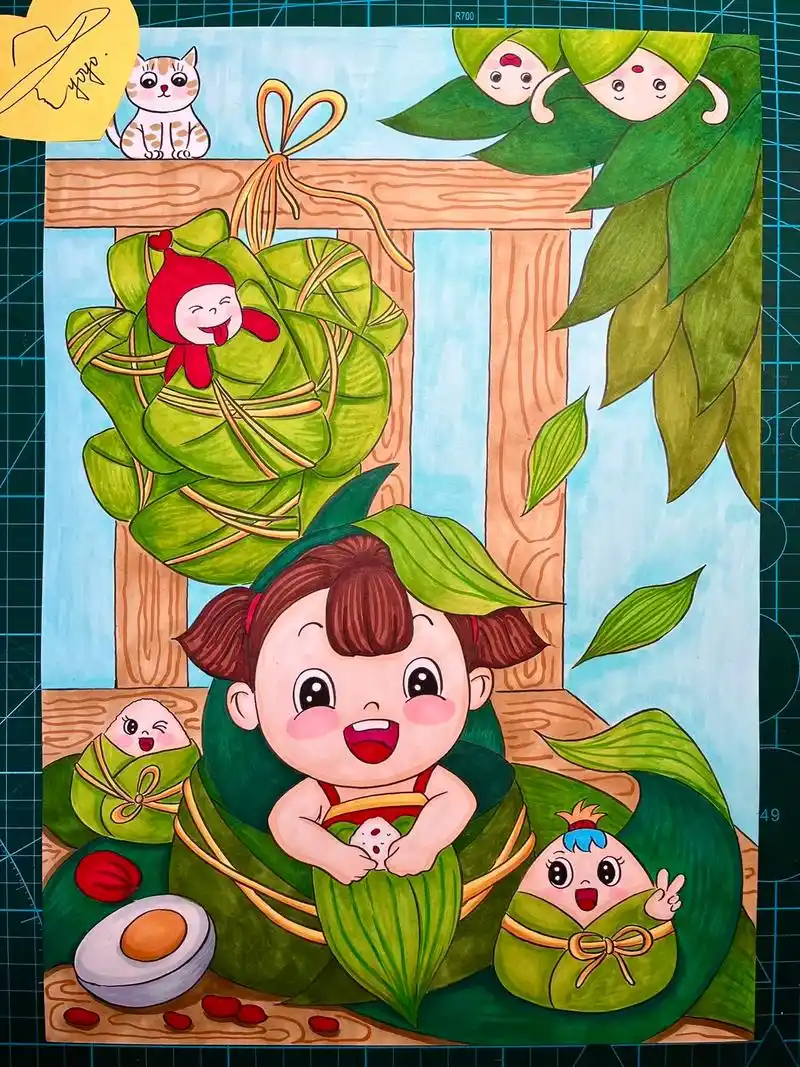 端午节吃粽子中国娃娃粽情端午儿童插画 - 抖音