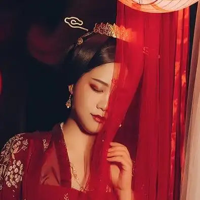 红衣带团扇女生头像,唯美古风真人头像