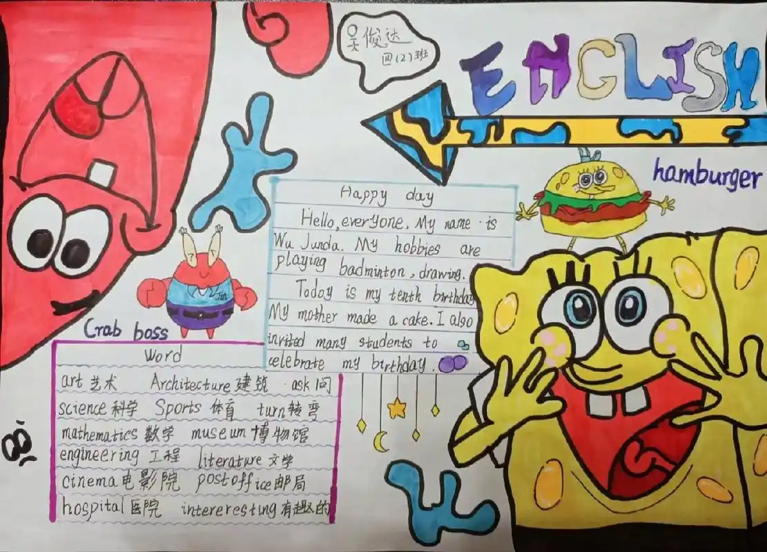 海绵宝宝英语手抄报