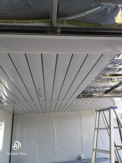 彩钢房材料进场 当日工作完成情况: 1,临建幕墙安装 2,会议室吊顶安装