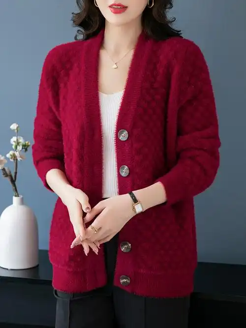 恒源祥羊毛衫加肥加大女装mm200斤秋针织开衫女短款毛针织衫