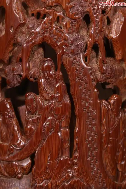 旧藏"沈大生"款人物故事竹雕笔筒