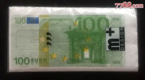 苏州中国基金博物馆参观纪念品----100欧元纸币图案餐巾纸一包