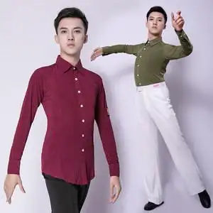 远航舞蹈服装新款男士成人国标交谊舞上衣摩登拉丁舞练功表演衬衫