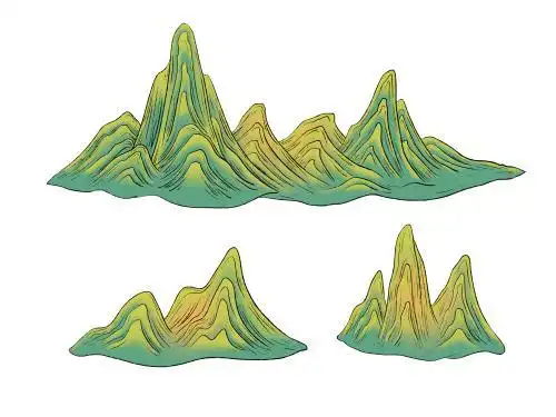 群山山水画国潮插画元素