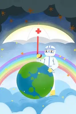 原创手绘卡通医护人员守护地球全球战疫抗击疫情插画素材