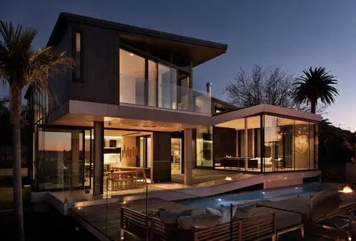 新西兰赫恩海湾路别墅外部夜景实景图