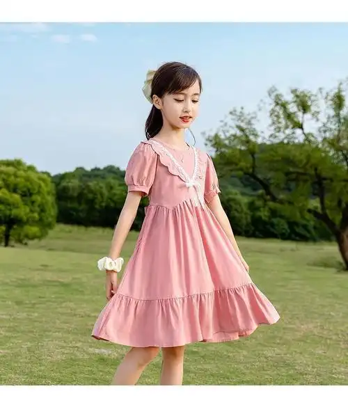 艾诺轮女童夏天中大童连衣裙儿童615岁夏季小女孩超洋气宝宝裙夏装