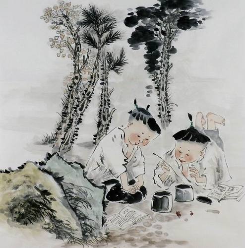 手绘水墨画热销i080207四尺斗方无款国画写意人物画童子百子图