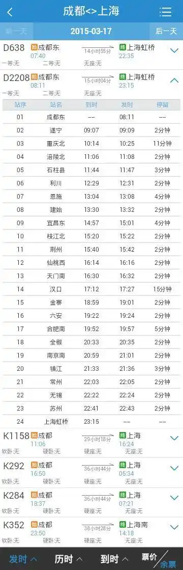 d2208成都到上海要经过那些站
