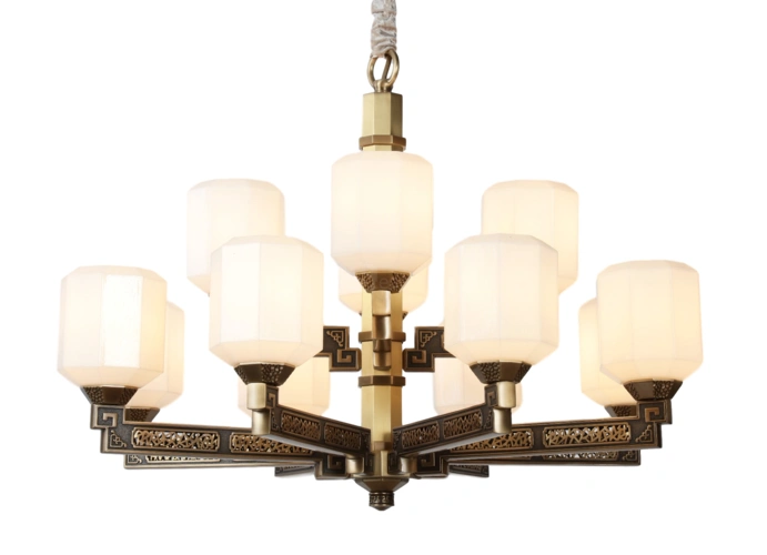 悟同灯饰 7007吊灯 铜 玻璃 多尺寸可选 新中式 入户玄关房间