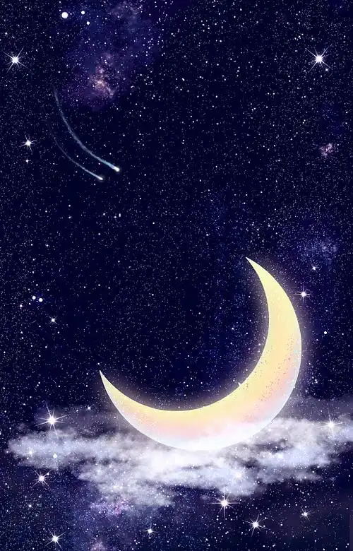 满天星星在闪烁,月亮在发光并浮在空中插画背景图片下载