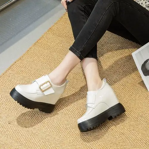 小个子高跟鞋超高厚底松糕鞋女12公分内增高女鞋皮鞋坡跟真皮单鞋