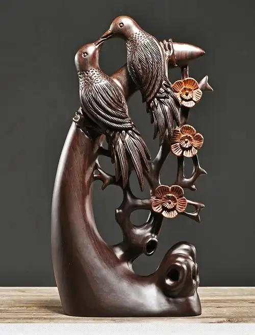 曹堂黑檀木雕喜上眉梢摆件实木根雕家居客厅装饰品寓意送礼雕刻工艺品