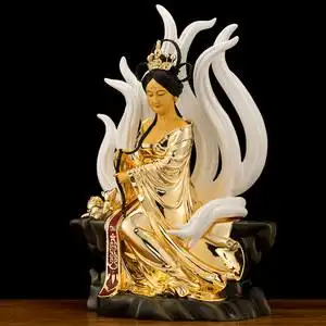 纯铜鎏金九尾狐仙娘娘像居家供奉狐仙神像招财旺姻缘保家仙摆件