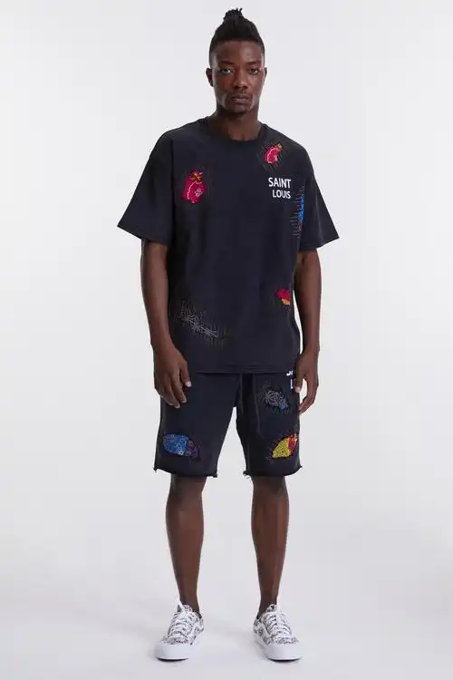 2ccmsssaintlouisbandanatee水洗拼彩彩色腰果补丁t恤