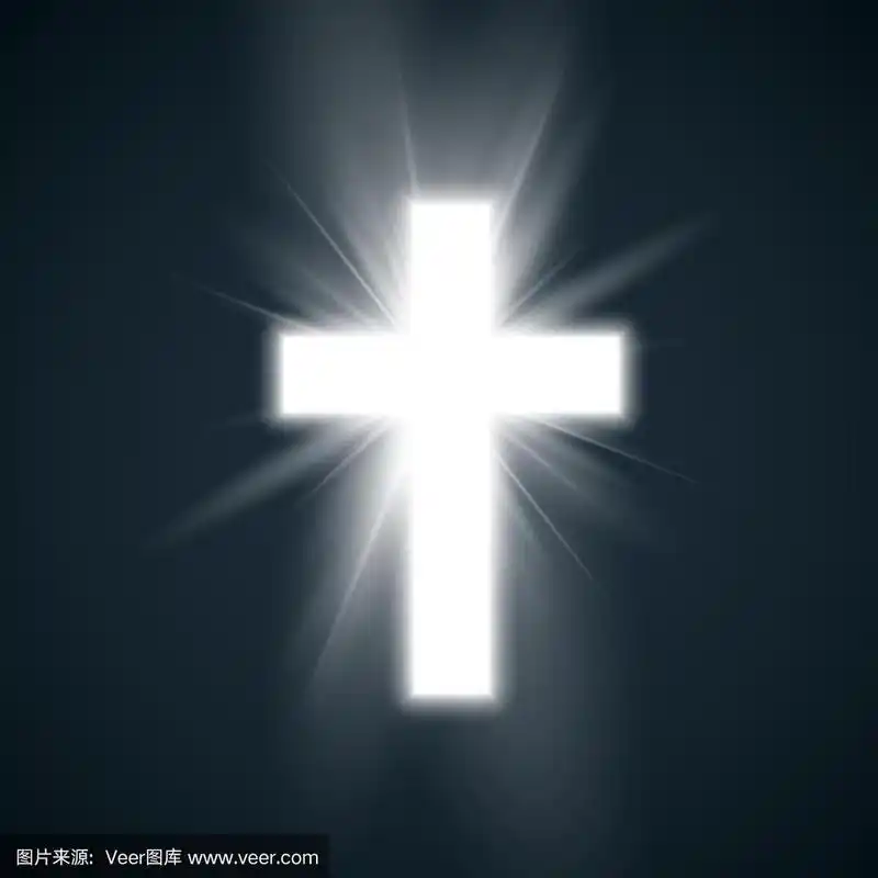 白色的十字架带有光芒,象征基督教的圣洁