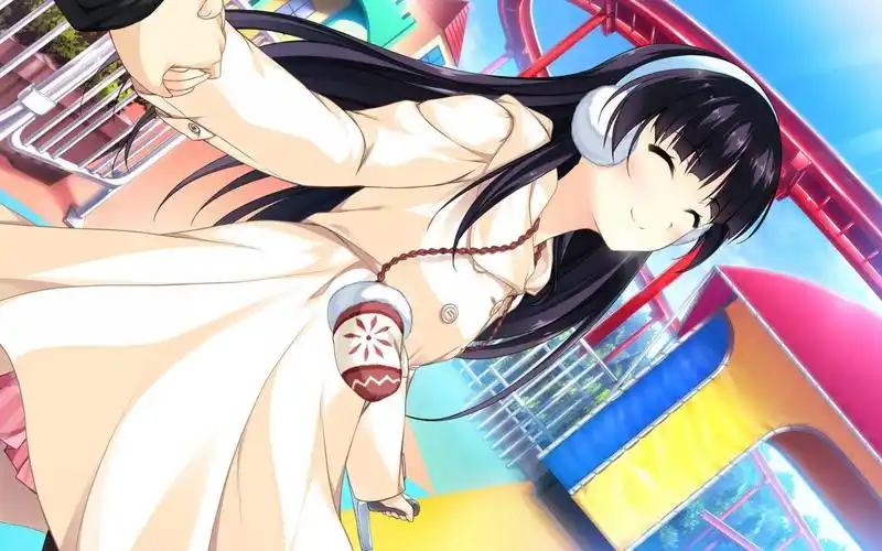 戴耳麦开心听歌的动漫长发美女桌面壁纸