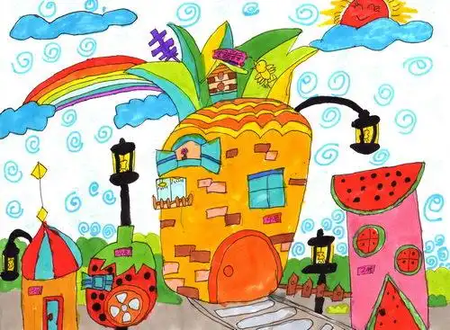 少儿书画作品-《梦想中的水果屋》/儿童书画作品《梦想中的水果屋》