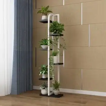 花架窄铁艺多功能吊兰花架子多层室内组装 6层白色钢架黑色面板(弯管