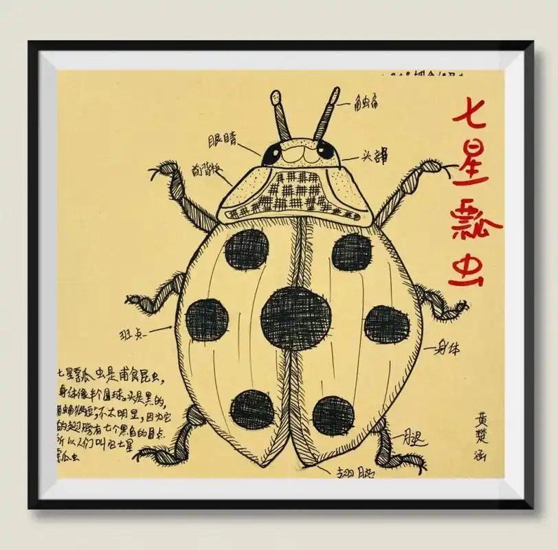 观察瓢虫的图片,并画出其造型,掌握并运用不同的绘画技法表现瓢虫身体