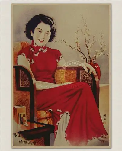 老上海美女复古牛皮纸海报 民国广告 酒吧咖啡店装饰挂画 贴画芯