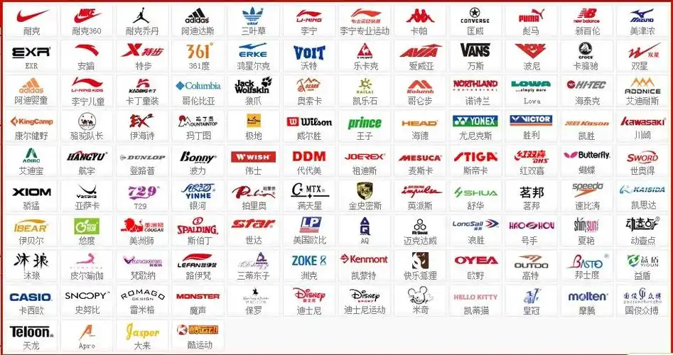 adidas,lining,converse,puma,umbro等国内外数百个运动品牌合作