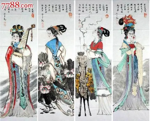 刘学多·人物四条屏《四大美女》