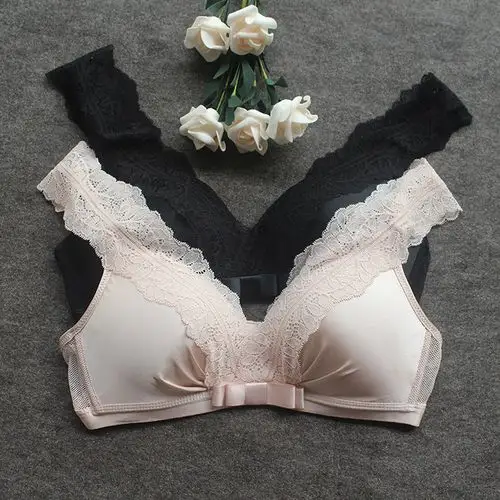新品高档真丝文胸无钢圈薄款桑蚕丝胸罩蕾丝边聚拢调整型舒适内衣