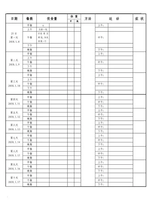 减肥计划表格